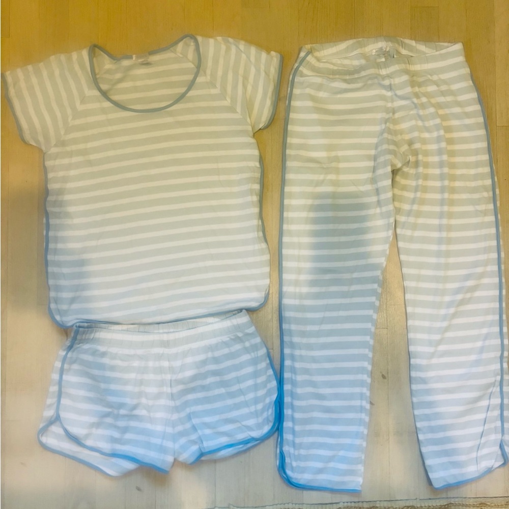 Lake Cozy Striped Pajama Set - Cream and Blue. Size small good condition